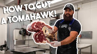 How to Cut Beef Tomahawk Steaks  The Bearded Butchers [upl. by Akinuahs]