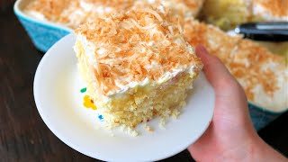 Easy Hawaiian Pineapple Coconut Poke Cake  Delicious Tropical Cake Recipe [upl. by Shuler]