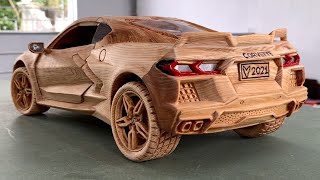 Wood Carving  2020 Chevrolet Corvette C8  Woodworking Art [upl. by Broderick561]