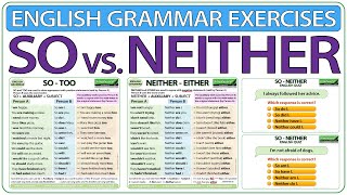 SO vs NEITHER  English Grammar Exercises  Learn English SO and NEITHER practice [upl. by Atirahs]