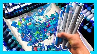 ONE COLOR ART CHALLENGE Drawing Using ALL the Blue Markers I Own [upl. by Aneen]