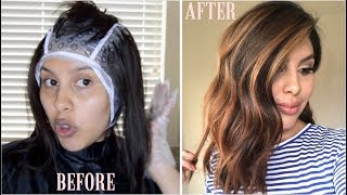 DIY HIGHLIGHTS USING CAP Revlon Frost amp Glow Highlighting Kit [upl. by Lorna]