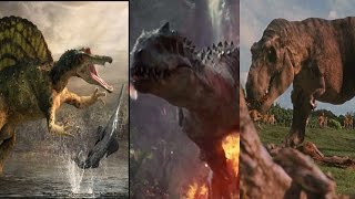 JURASSIC PARK III T Rex vs Spino Tyrannosaurus Spinosaurus dinosaur fight animation green screen [upl. by Cleti]