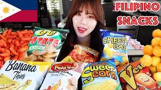 FILIPINO FOOD MUKBANG 먹방 TRYING FILIPINO SNACKS Sweet Corn Puffs Shrimp Chips Spicy Cheese Chips [upl. by Nevsa]