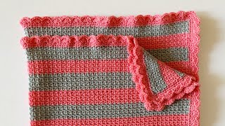 Crochet Mesh Stitch Blanket with Shell Border [upl. by Konrad]