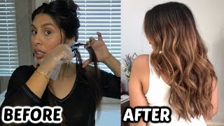 USING A HIGHLIGHTING COMB At Home Balayage Highlights Dark to Light Transformation [upl. by Enileme]