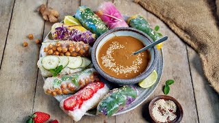 Vegan SUMMER ROLLS with Awesome Peanut Sauce [upl. by Anaihsat]