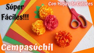 🌼✂Flor quotCempasúchilquot de Papel con quotHojas de Coloresquot FLORES de PAPEL fáciles DIY Marigold [upl. by Gunther960]