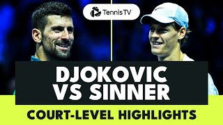 Novak Djokovic vs Jannik Sinner CourtLevel Highlights  Nitto ATP Finals 2023 [upl. by Sirromaj767]